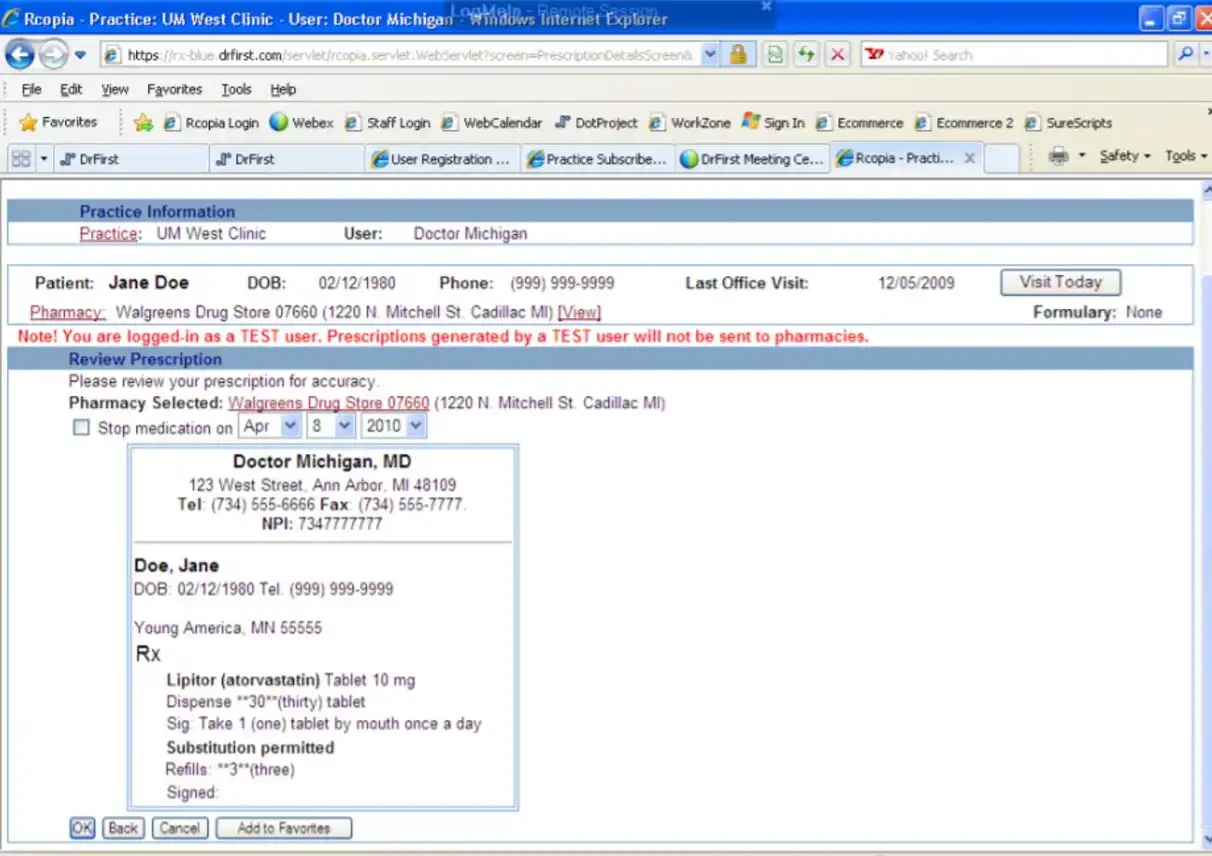 Rcopia-MU e-Prescribing System EHR and Practice Management Software